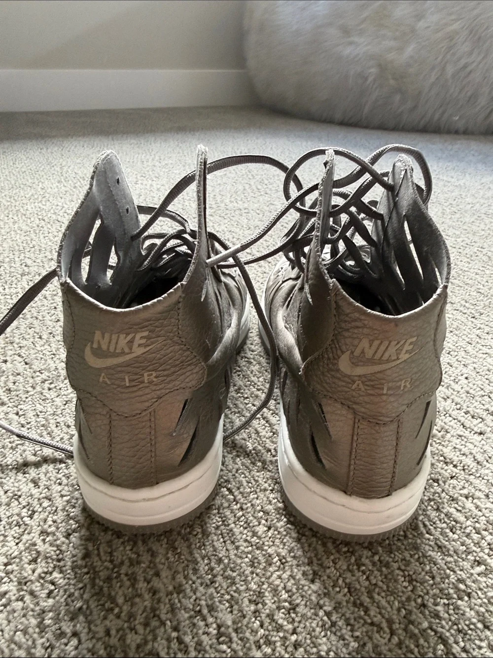 Nike Metallic Silver Laser-Cut High-Top Sneakers - Picture 3 of 5